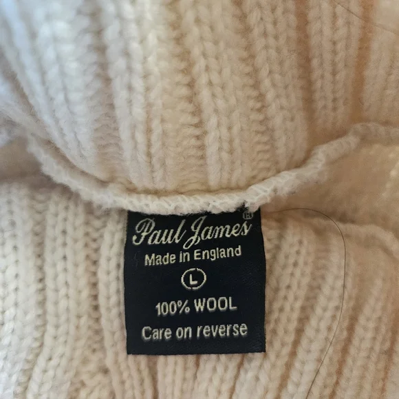 Paul James 100% Wool Cream Cable Knit Wool Sweater Large - Picture 3 of 5